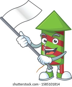 cute flag standing with green stripes fireworks rocket cartoon character style
