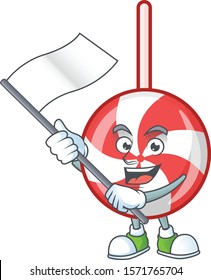 cute flag standing with striped peppermint candy cartoon character style
