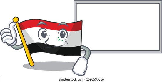 cute flag syria Scroll cartoon character Thumbs up with board