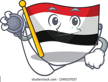 Cute Flag syria Scroll cartoon character in a Doctor with tools