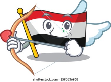 Cute flag syria Scroll Cupid cartoon character with arrow and wings