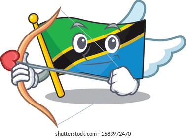 Cute flag tanzania Cupid cartoon character with arrow and wings