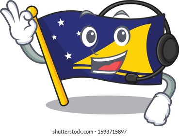 cute flag tokelau Scroll cartoon character design wearing headphone