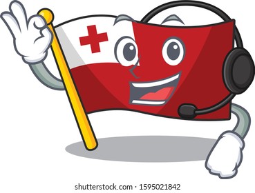 cute flag tonga Scroll cartoon character design wearing headphone