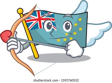 Cute flag tuvalu Scroll Cupid cartoon character with arrow and wings