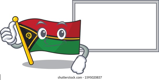 cute flag vanuatu Scroll cartoon character Thumbs up with board