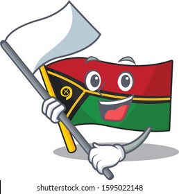 cute flag vanuatu Scroll cartoon character style with standing flag