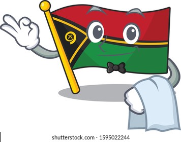 Cute flag vanuatu Scroll Character stand as a Waiter look