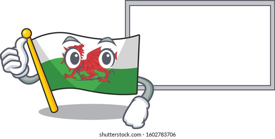 cute flag wales Scroll cartoon character Thumbs up with board