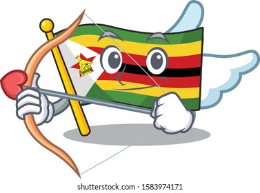 Cute flag zimbabwe Cupid cartoon character with arrow and wings