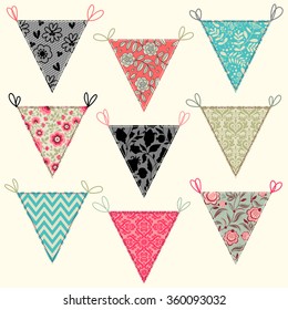 Cute flags set. Bunting collection.