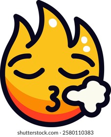 Cute flame emoji blowing a kiss with a playful expression.