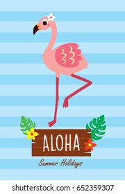cute flamingo aloha summer holiday greeting vector