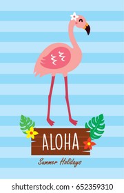 cute flamingo aloha summer holiday greeting vector