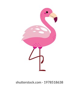 Cute Flamingo Beautiful Bird, Exotic Tropical Fauna Element, African Savanna Inhabitant Cartoon Vector Illustration