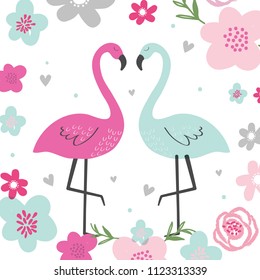 cute flamingo with beautiful flowers design