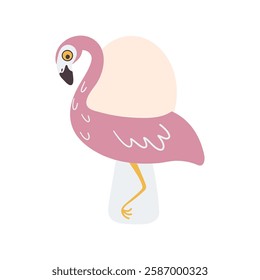 Cute flamingo bird. Easter egg in an egg holder. Decor for holiday, design element for holiday. Vector illustration.