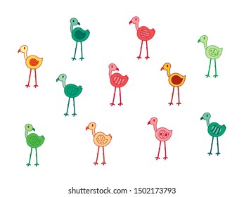 cute flamingo bird vector set