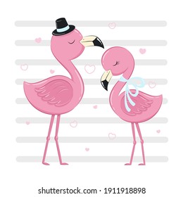 Cute flamingo boy and girl. Vector illustration.