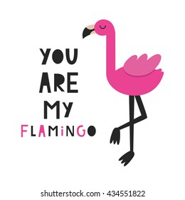 Cute flamingo card design. Vector illustration.