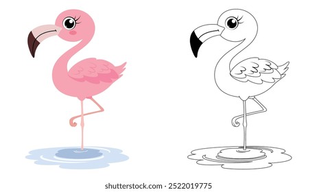 Cute flamingo cartoon coloring pages for children education