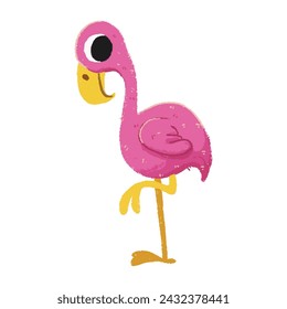 cute flamingo cartoon in crayon style editable Colorful vector hand drawn illustration for children. baby designs for cards, poster decorations, t-shirt prints, stickers, icons and others