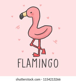 Cute Flamingo cartoon hand drawn style