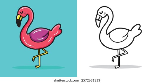 A cute Flamingo cartoon illustration for design element or coloring book element 