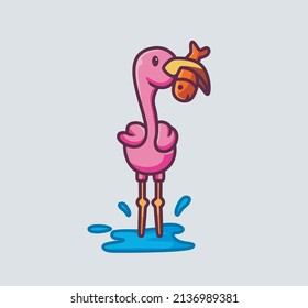 cute flamingo catch a fish. isolated cartoon animal nature illustration. Flat Style suitable for Sticker Icon Design Premium Logo vector. Mascot Character