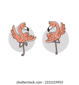 Cute flamingo characters. Vector hand drawn illustrations