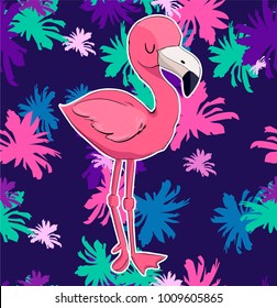 Cute Flamingo. Colorful Summer Postcard