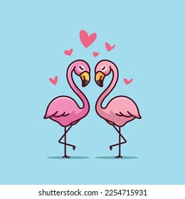 Cute flamingo pareja amor caricatura vectorial naturaleza animal aislado libre