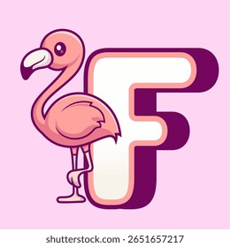 Flamingo Bonito Em Alfabeto F Ilustração De Ícone Vetor De Desenho Animado. Animal Education Icon Concept Isolado Premium Vetor. Estilo de Desenho Animado Plano