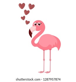 cute flamingo with hearts, vector illustration