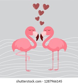 cute flamingo with hearts, vector illustration