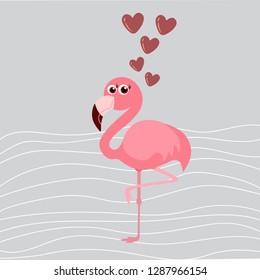 cute flamingo with hearts, vector illustration