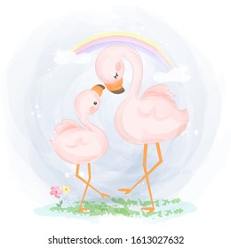 Cute Flamingo Illustration, Baby Shower Illustration, Animals Clipart.