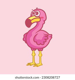 Cute flamingo kawaii cartoon icon vector illustration