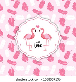 Cute Flamingo Love Background Vector Illustration EPS10