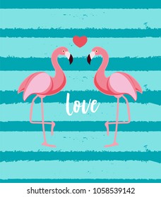Cute Flamingo Love Background Vector Illustration EPS10