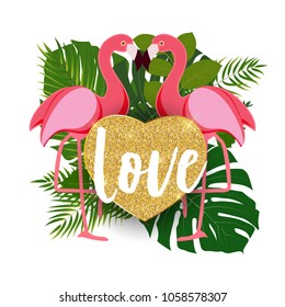 Cute Flamingo Love Background Vector Illustration EPS10