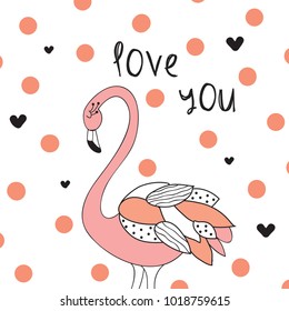 cute flamingo, love cared with flamingo vector illustration