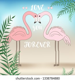 Cute Flamingo in nature animal cartoon bird greeting card illustration