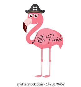 Cute flamingo pirate, vector illustration