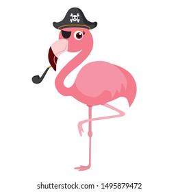 Cute flamingo pirate, vector illustration