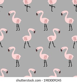 Cute flamingo seamless pattern in doodle style for summer fashion print, gift wrapping paper, wallpaper etc.