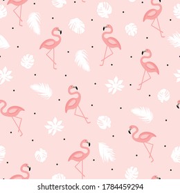 Cute flamingo seamless pattern. Flamingo,tropical leaf vector illustration.Cute repeat pattern for kids.