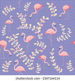 cute flamingo seamless pattern on purple background