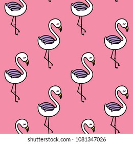 Cute flamingo seamless pattern with pink background