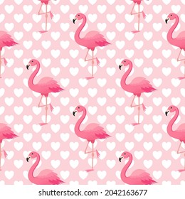 Cute Flamingo seamless pattern vecter with heart on pink background 